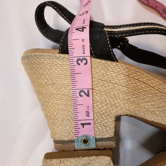 Clarks Black Leather Espadrille‎ Style Wedge Sandals Women's 10M Strappy - Picture 8 of 10